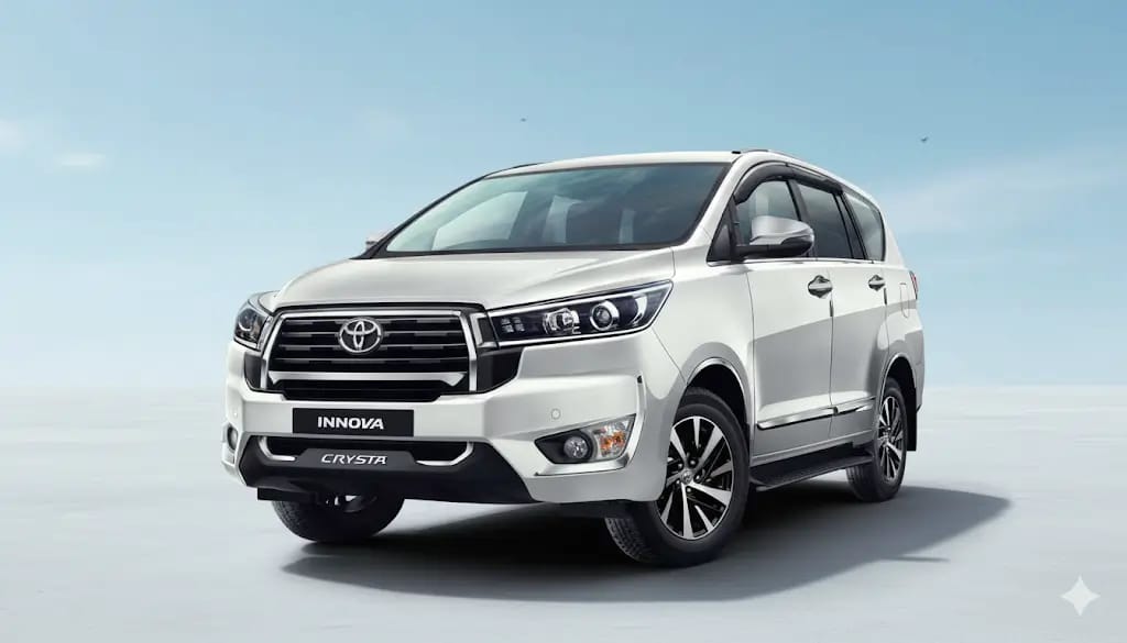 2025 Toyota Innova Crysta black color on highway, side-front view